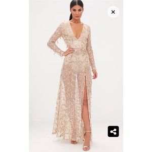 PLT - Valentina Gold Sequin Long Sleeve Maxi Dress